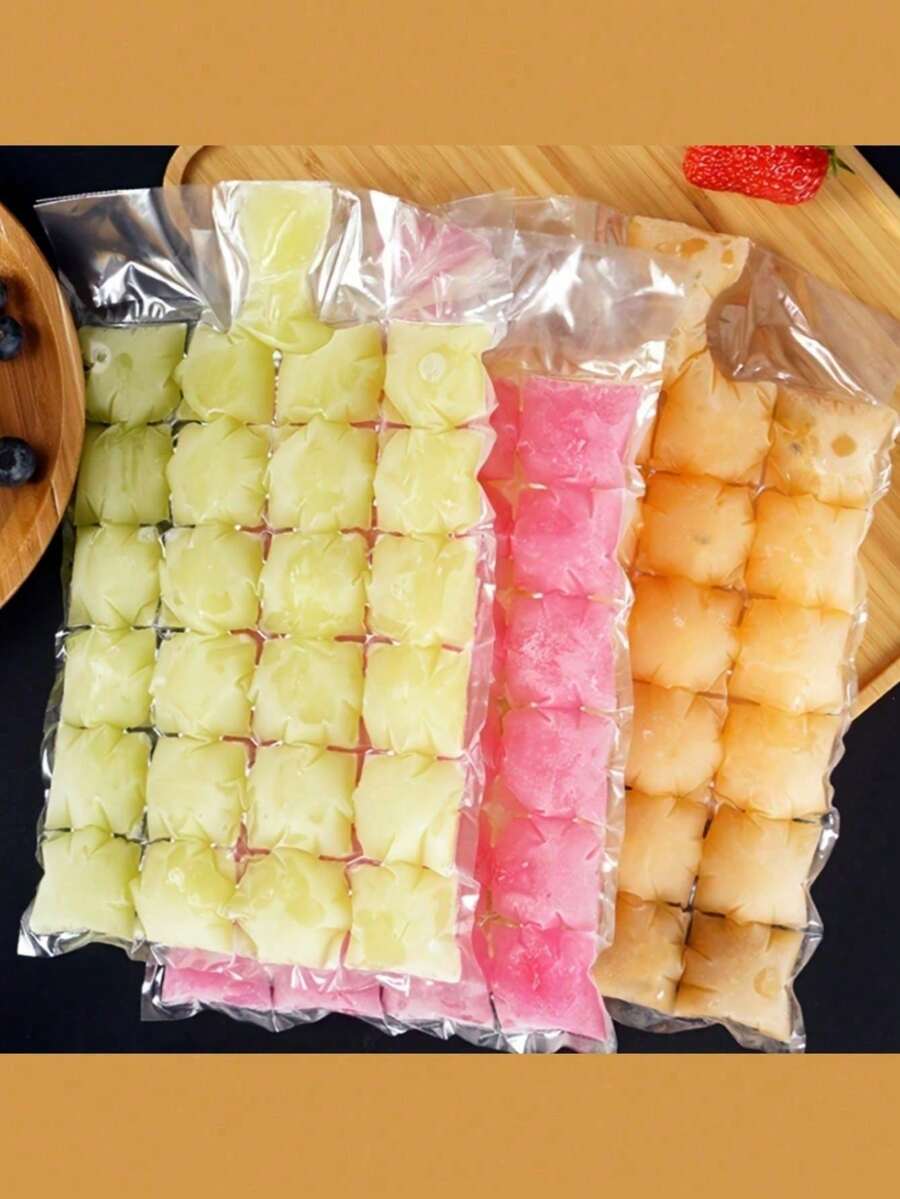 1-10pcs Standard Size Portable Disposable Plastic Ice Making Bags With Funnel Elegant Daily Style Transparent Divided Bag Self-Sealing Closure Ice Cube Mold Kitchen Accessory For Summer Travel Picnic Holiday Essential & Graduation Season - Multicolor - View 1