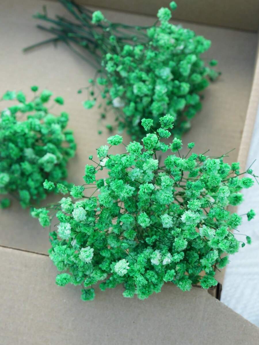 25/52/102/298 piezas Flores artificiales blancas mini de Paniculata falsa, relleno de jarrón, decoración para boda, hogar, oficina, fiesta, elaboración de tarjetas, manualidades DIY - Verde - Ver 1