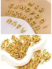 100pcs Acrylic Letter Pendants, Suitable For DIY Necklaces, Jewelry Making, Eyeglass Lanyards And Other Craft Accessories (Random Letters) - Gold - View 3