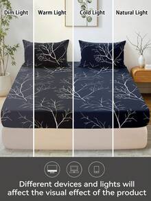 1pc Leaf & Botanical Print Fitted Sheet, Soft Comfortable & Breathable, Wrinkle Resistant, Improves Sleep Quality, Machine Washable, Fits Twin, Full, Queen, King Size Beds, Perfect For Dormitories & Guest Rooms (Pillowcases Not Included) - Multicolor - View 8