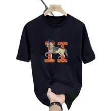 Directly From The Manufacturer, Men's Casual Short-Sleeved T-Shirts, Made Of Heavyweight Long-Staple Cotton, Modern American Style, Available In Large Quantities And In Stock. - 黑色 - 查看 5