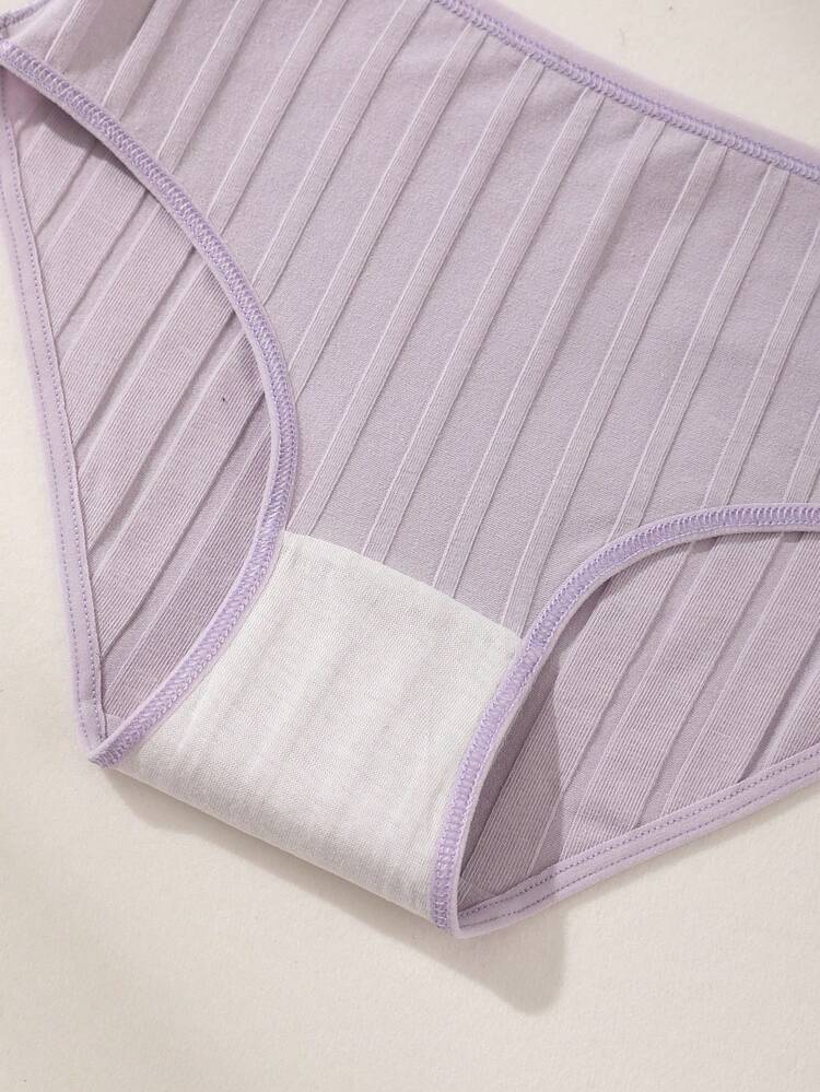 5 PCS Women's Cotton Panties Low Waist Seamless Briefs Ribbed Solid Color Comfortable And Breathable Sports Underwear - Multicolor - View 10