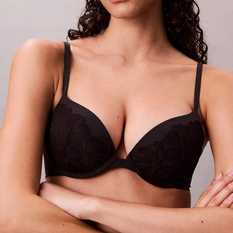 Calvin Klein Perfectly Fit Lace Push Up Plunge Bra QF8442 Underwear Women Bras + Bralettes - màu đen - Xem 1
