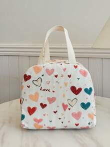 Portable Insulated Lunch Bag, Bento Box, Dinner Bag, Cute Thick Student Lunch Bag, Multi-Color Heart & Fruit Pattern - Multicolor - View 4