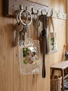1 pieza Llavero personalizado Papá y yo con foto, llavero de marco de acrílico transparente con texto personalizado, recuerdo perfecto para padres e hijos, llavero "Por siempre tu pequeña", regalo del Día del Padre, regalo de cumpleaños para papá - Multicolor - Ver 4