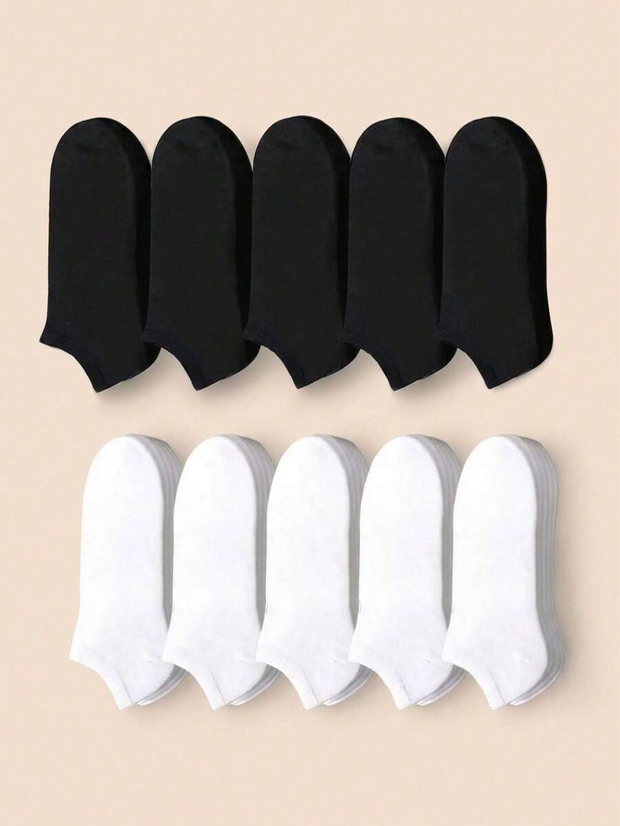 10 paires de chaussettes courtes invisibles minimalistes noires et blanches pour hommes, convenant pour l'été - Noir et Blanc - Voir 1