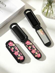 1 buah Sisir Lipat dengan Cermin Terintegrasi, Desain Bunga, Ringkas & Portabel, Cocok untuk Perjalanan, Penataan Rambut, Hadiah untuk Pria & Wanita - MultiWarna - View 11