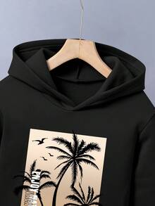 Bộ hoodie và quần dài ấm in họa tiết cây dừa cho bé trai tuổi teen - màu đen - Xem 3
