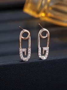 1 Pair Shiny Pin-Shaped Earrings, Women's Synthetic Cubic Zirconia Dangle Earrings - Earrings - View 4