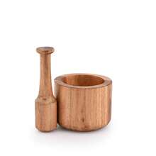 Samhita Acacia Wood Mortar And Pestle For Garlic Pepper Herb Crusher Kitchen Utensils Birthday Housewarming Gift Mortar- 4" X 3" Pestle- 55" - White - View 2