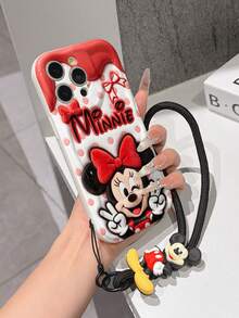 This Disney Mickey Mouse Lanyard Phone Case Is Fully Covered In TPU Material. It's Shockproof, Lightweight, And Compatible With IPhone17/16/11/13/15/15 Plus/15 Pro/15 Pro Max/12/14 Pro Max/11 Pro Max/12 Pro/12 Pro Max/13. This Phone Case Makes A Popular Birthday Gift Or Business Gift; It's Durable, Stain- And Fingerprint Resistant, And Suitable For Both Men And Women. The Set Also Includes A Mickey Mouse Phone Case And A Mickey Mouse Plush Bracelet. It's A Perfect Gift For Friends And Family. This Stylish Phone Case Is Fun, Lightweight, And Durable. IPhone17 Pro Max Phone Case, Minnie Mouse Phone Case. - trắng - Xem 3