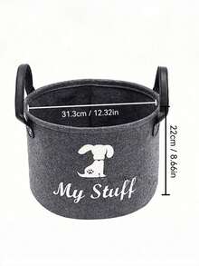 Giỏ đựng đồ chơi cho thú cưng 32cm*22cm, Giỏ đựng quần áo bẩn màu xám, Giỏ đựng đồ tròn có tay cầm - Nhiều màu - Xem 3