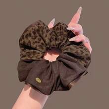 Dây buộc tóc Scrunchie họa tiết da báo mới, kẹp giữ đuôi ngựa/búi tóc thanh lịch, Scrunchie polyester xếp ly bèo ghép họa tiết da báo phong cách thường ngày, phù hợp cho mọi mùa - Nhiều màu - Xem 3
