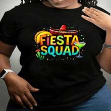 1 pieza de  playera para hombre y mujer, 100% algodón puro, cuello redondo casual con estampado, manga corta transpirable para uso diario,  playera de fiesta del equipo Taco's del 5 de mayo - Negro - Ver 2