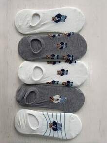 5 pares de calcetines estilo coreano Ins con pequeños osos, calcetines de algodón de corte bajo, antideslizantes, adecuados para primavera y verano - Multicolor - Ver 3