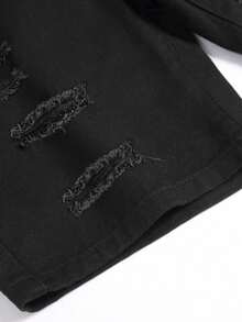 Pantalones cortos de mezclilla desgastados lisos para niño preadolescente - Negro - Ver 5