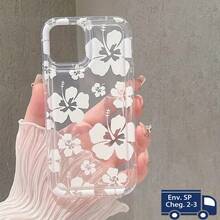 Capinha de Celular Transparente com Flores Delicadas Anti-Impacto Resistente com 3 Modelos: Cerejeira Rosa Flor de Cerejeira Completa e Hibiscos Brancos Estilo Floral para Phone 17 16 15 14 13 12 11 X XR XS Pro capinha phone 15 promax capinha phone 17 pro capinha phone 16 promax capinha phone 13 pro brasil masculino - Multicolorido 3 - Visão 3