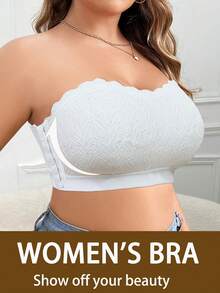 Plus Size Women's Lace Patchwork Side Button Camisole Bra, Wireless Comfortable Sports Bra With Breathable Back Design - White - View 3