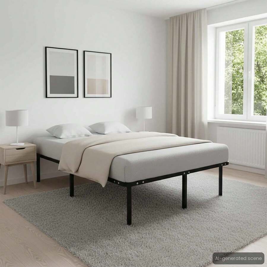 vidaXL Metal Bed Frame, Bedroom Bed, Double Bed, Bedroom Furniture, Marriage Bed, Bed Frame, Slatted Base, Black Metal, 120x200cm - Black - View 1