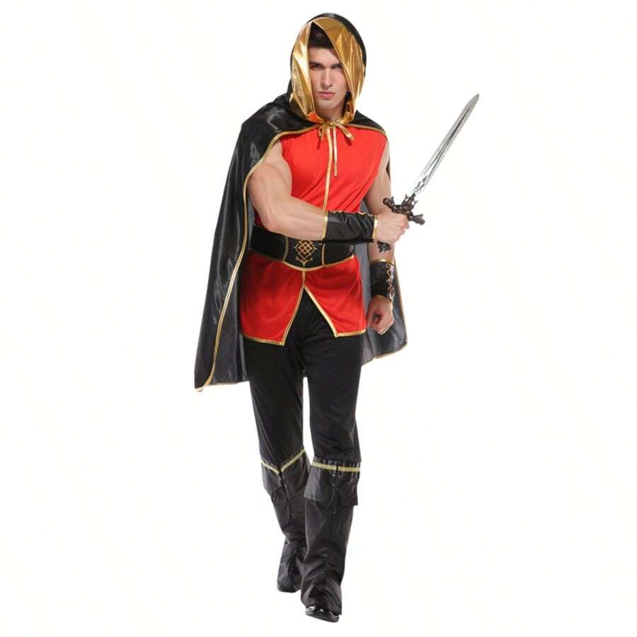 Adult Male Greek Medieval Roman Role-Playing Costume Royal Knight Robe Stage Party Performance Costume Weapon Free