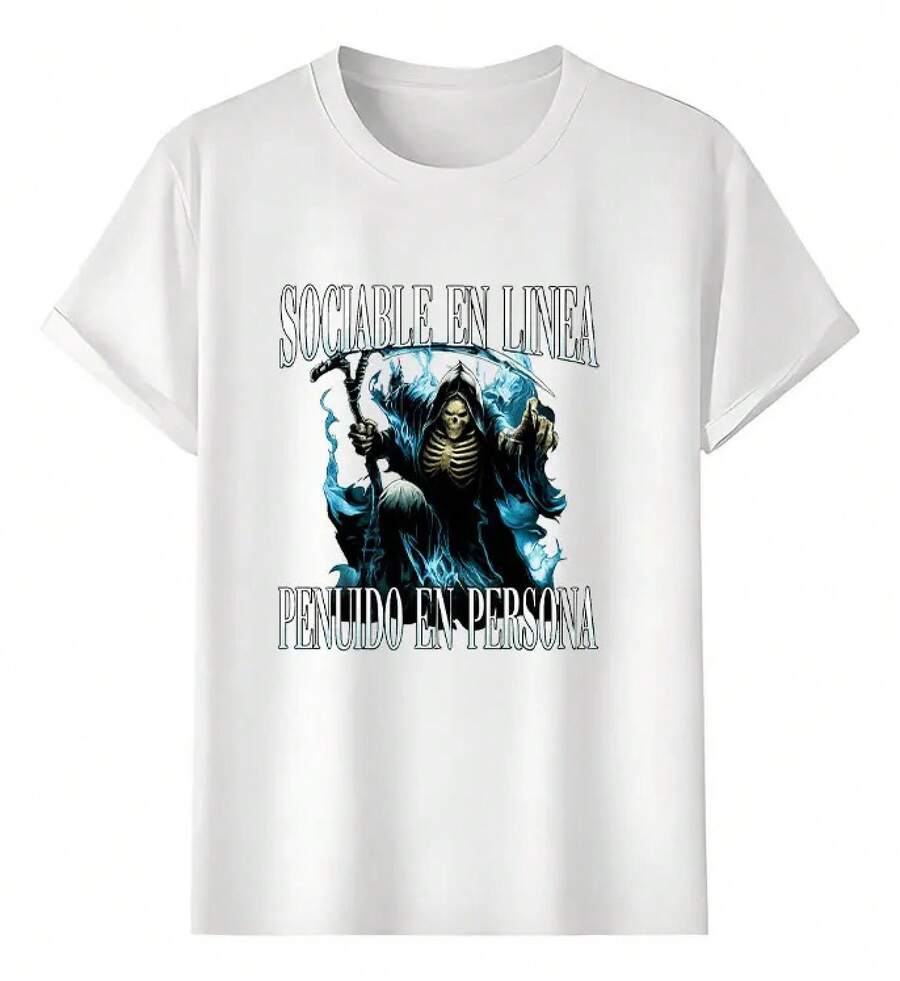 Muscle Freaks Skull Fire Gothic Style T-Shirt - White - View 1