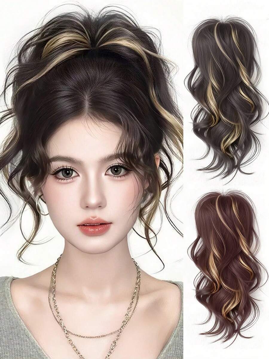 14吋熱情女孩多巴胺半紮高馬尾假髮,附大尺寸固定夾,染色高馬尾合成髮接髮,適合派對、活動、世界盃等場合,適合女性 - 彩色 - 查看 1