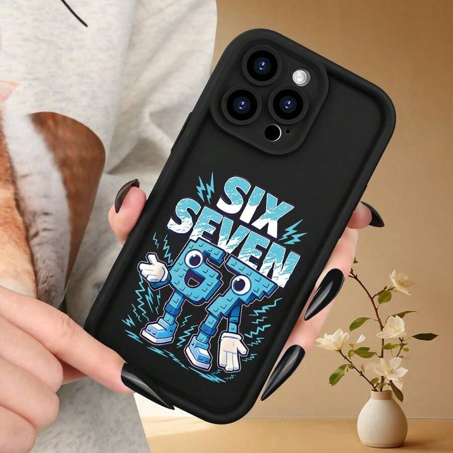 Diseño de dibujos animados "67" con extremidades, ojos, guantes y zapatos, emparejado con el título de texto "Seis Siete", adecuado para fundas de teléfono 17, 16, 15, 14, 13, 12, 11, Plus, Pro Max, agarre cómodo, minimalista, duradero para hombres y mujeres, apariencia de moda (adecuado para aniversario, Día de San Valentín, Luna Nueva, Eid Al-Fitr, mejor regalo para ti mismo) - Multicolor - Ver 1