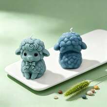 可愛捲毛羊坐姿蝴蝶結矽膠蠟燭模具，可重複使用易脫模，適用於DIY蠟燭製作、樹脂鑄造與家居裝飾 - Lamb Mold-91360 - 查看 4