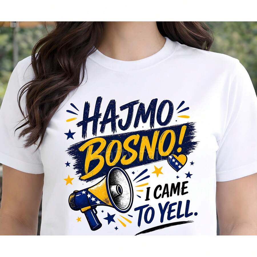Hajmo Bosno Shirt, lustiges Bosnien Fußball Spiel Shirt, Bosnien Fußball-Weltmeisterschaft Supporter T-Shirt Unisex - Weiss - Übersicht 1