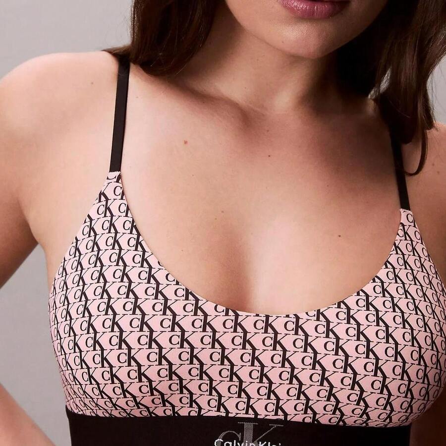 Graphic Monogram Microfiber Stretch Unlined Bralette Underwear Women Bras + Bralettes QF8814 - Mini Stepping Logo Bright Peach - 查看 1