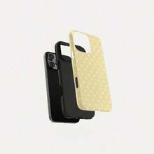 Una elegante funda para teléfono que no incluye cordón ni soporte. Funda para teléfono con lunares amarillos y blancos, un accesorio estético y atractivo compatible con 17, 16, 15, 14, 13, 12, 11 Pro. - Negro - Ver 2