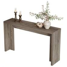 LITTLE TREE Konsolentisch im Landhausstil aus Holz, 140 cm großer Sofatisch mit Ablagefach, Eingangsmöbel für Flur, Eingangsbereich und Wohnzimmer, einfache Montage - Grau - Übersicht 8