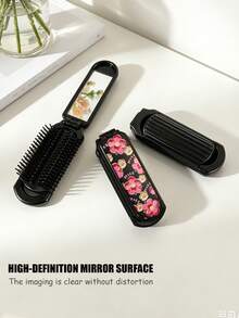 1 buah Sisir Lipat dengan Cermin Terintegrasi, Desain Bunga, Ringkas & Portabel, Cocok untuk Perjalanan, Penataan Rambut, Hadiah untuk Pria & Wanita - MultiWarna - View 5
