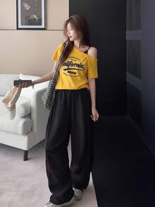 美式風格白色短袖女款夏季新款寬鬆顯瘦內搭設計感小眾上衣休閒黃色 - 黃色 - 查看 6