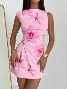 fsvsAloruh Vestido mini con decoración metálica y dobladillo fruncido para mujersdvs 51Q5 - Rosa - Ver 7