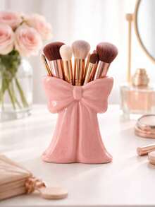 Soporte para brochas de maquillaje con lazo rosa – Organizador de escritorio elegante para brochas, cosméticos, bolígrafos y talla grande | Accesorio de tocador lindo para mujeres, niñas, dormitorio, baño | Almacenamiento decorativo para amantes de la belleza, idea de regalo, decoración de habitación estética - Multicolor - Ver 12
