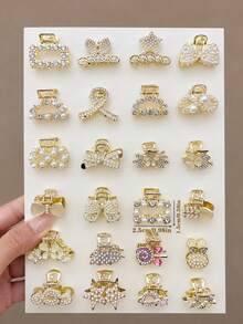 20pcs Elegant Alloy Small Hair Clips For Women, Pearl & Rhinestone Hair Clips, Minimalist Daily Hair Accessories Summer Outfits Claw Clips - Multicolor - View 4