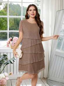 Reflora Vestido de moda con cuello redondo, mangas con volantes y estampado floral para mujer de talla - Marrón 2 - Ver 4