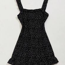 Vestido de lunares ribete con fruncido - Negro01 - Ver 5