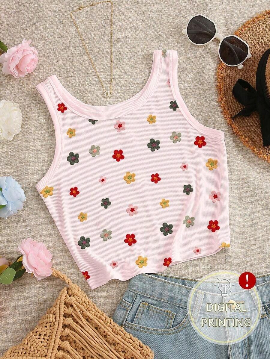 Camiseta ajustada con estampado floral para mujer - Multicolor - Ver 1