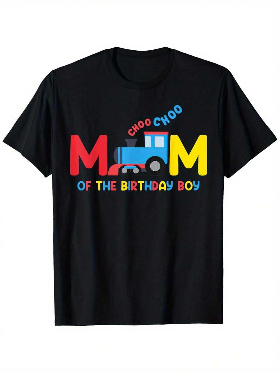 Camisetas Familiares a Juego "Choo Choo Train" - Conjuntos Combinados para Mamá con Tren y Vagones, Regalo de Cumpleaños/Pascua/Navidad para Mujeres y Hombres - Corte Holgado, Cuello Redondo, Ropa Casual (Lavable a Máquina) - Negro - Ver 1