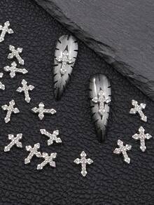 10/20/50pcs/Pack Cross Decor, 3D Nail Art Decorations, Rhinestone & Decals, Nail Art Accessories Rhinestone Nail Stickers, Metal Alloy Crystal Nail Studs, DIY Jewelry Craft Supplies (For Women And Girls Nails) - Multicolor - View 9