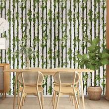 1 Roll Self-Adhesive Wood Plank Striped Wallpaper, Small Plant Waterproof Sticker, Retro PVC Wall Decal, Easy Installation, Matte Finish, Removable Design For Bedroom, Cabinet, 45CM*100CM/300CM/500CM - Green 1 - View 5