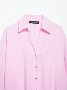 Seelio Women's Fashion Turndown Collar Short Sleeve Blouse, European And American Style, Spring/Summer Pink - Pink - View 6