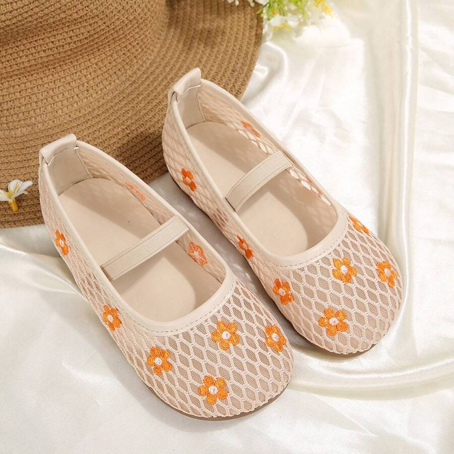 Children's Summer Mesh Breathable Floral Shoes, Girls' Soft Bottom Dance Shoes, Small Daisy Embroidered Summer Embroidered Princess Shoes, Girls' Hollow Sandals, Mary Jane Children's Embroidered Mesh Shoes, Baby Girls' New Elastic Band Non-Slip Comfortable Casual Shoes