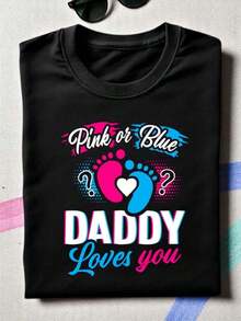 Matching Family Gender Reveal T-Shirts, Pink Or Blue "Daddy Love You" T-Shirts, Gender Reveal T-Shirts, New Dad T-Shirt, Pink Or Blue "We Love You" Set - 107 - 黑色 - 查看 4