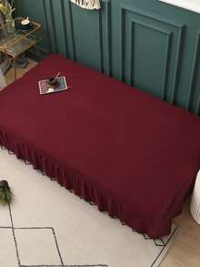 Solid Color Skirted Sofa Bed Cover, Polyester Fiber Elastic Full Coverage Sofa Slipcover, Suitable For Armless Sofas, Simple And Fashionable, Suitable For All Seasons - Burgundy - View 6