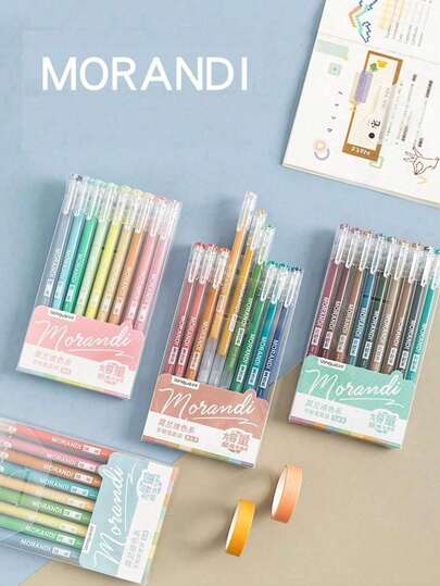 9pcs/Set Large Capacity Multicolor Neutral Pen, Cute Morandi Color Candy Color Notebook Pen, For Students' Painting, Note-Taking, Etc.
