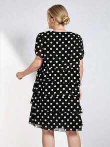 Reflora Vestido de moda con cuello redondo, mangas con volantes y estampado floral para mujer de talla - Blanco y Negro - Ver 2
