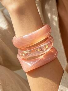 3pcs Set Exaggerated Asymmetrical Resin Semi-Transparent Bracelet, Versatile For Women - Multicolor - View 2